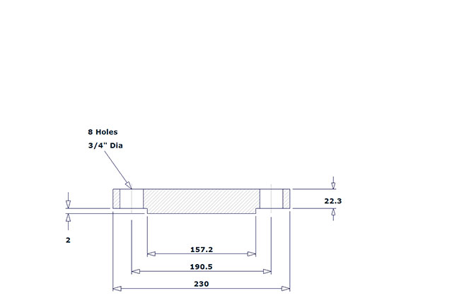 Dimensión de brida ciega clase 150